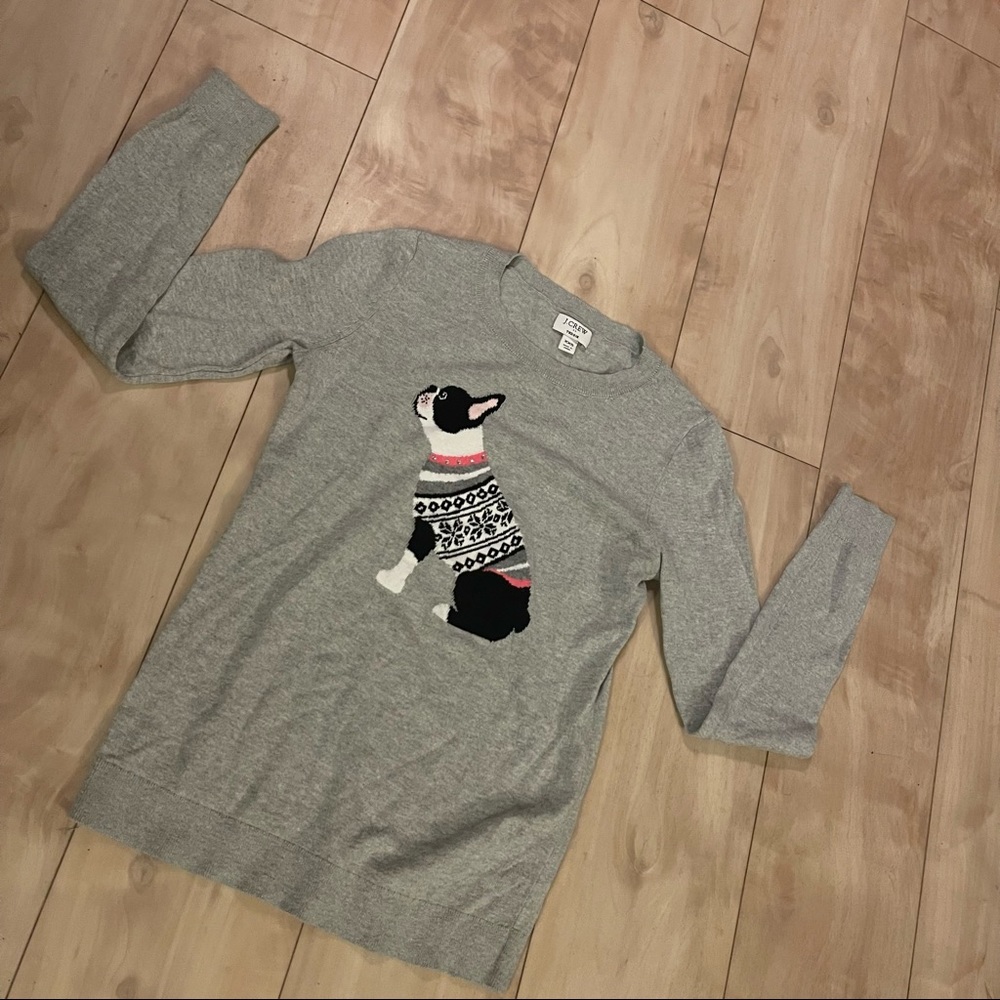 ⭐️ J. Crew -Gray Boston Terrier Sweater XXS Like New!!⭐️
